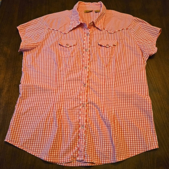 Wrangler Tops - Wrangler Pearl Snap Western‎ Shirt Pink And White Gingham Plaid Size XL